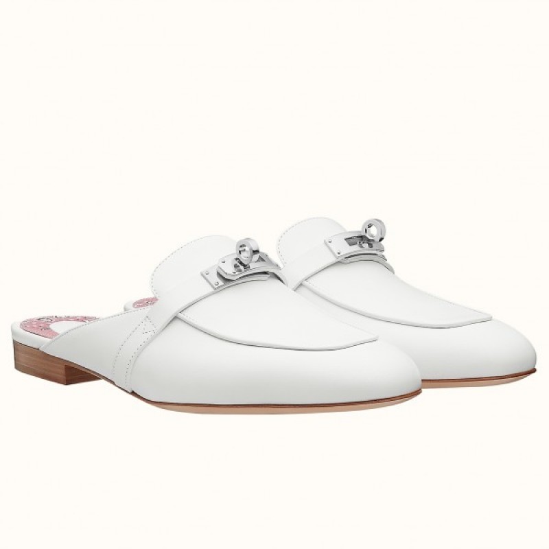  Hermes Oz Mules In White Calfskin Leather RB369